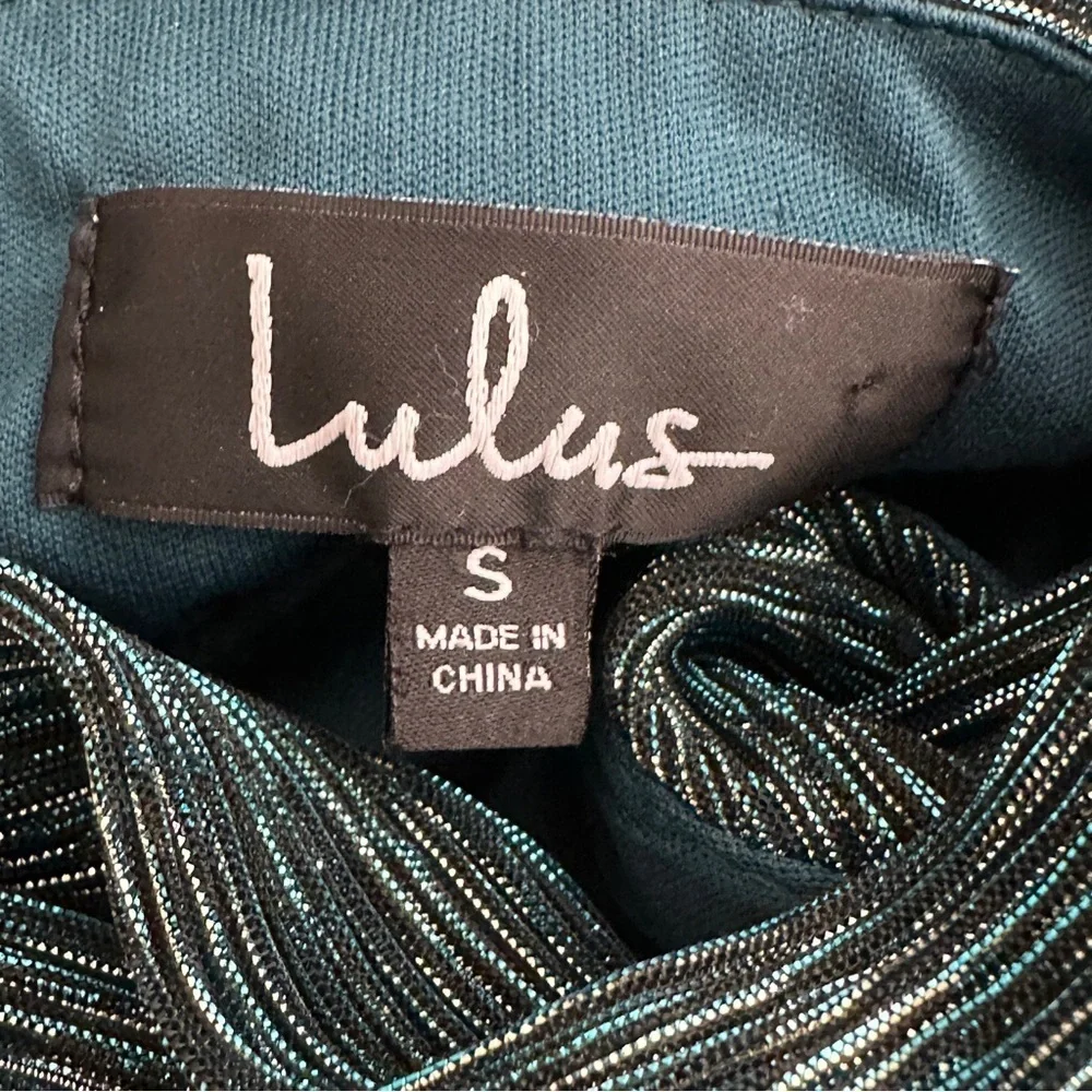 Lulus Metallic Stripe Twist Back Cocktail Dress In Gold/ Teal Small